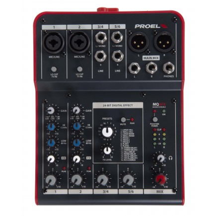 PROEL SOUND MQ6FX PROEL SOUND 8032496169345 China ST 1 8 Discontinued 1 0 4 HAWA 85437090 pCompact 6-channel mixer with FX/p pMQ